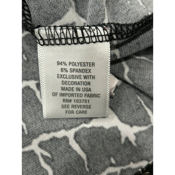 Black Beige Draped Neck Stretchy 3/4 Sleeve Patterned Top Sz MP - Picture 6 of 10